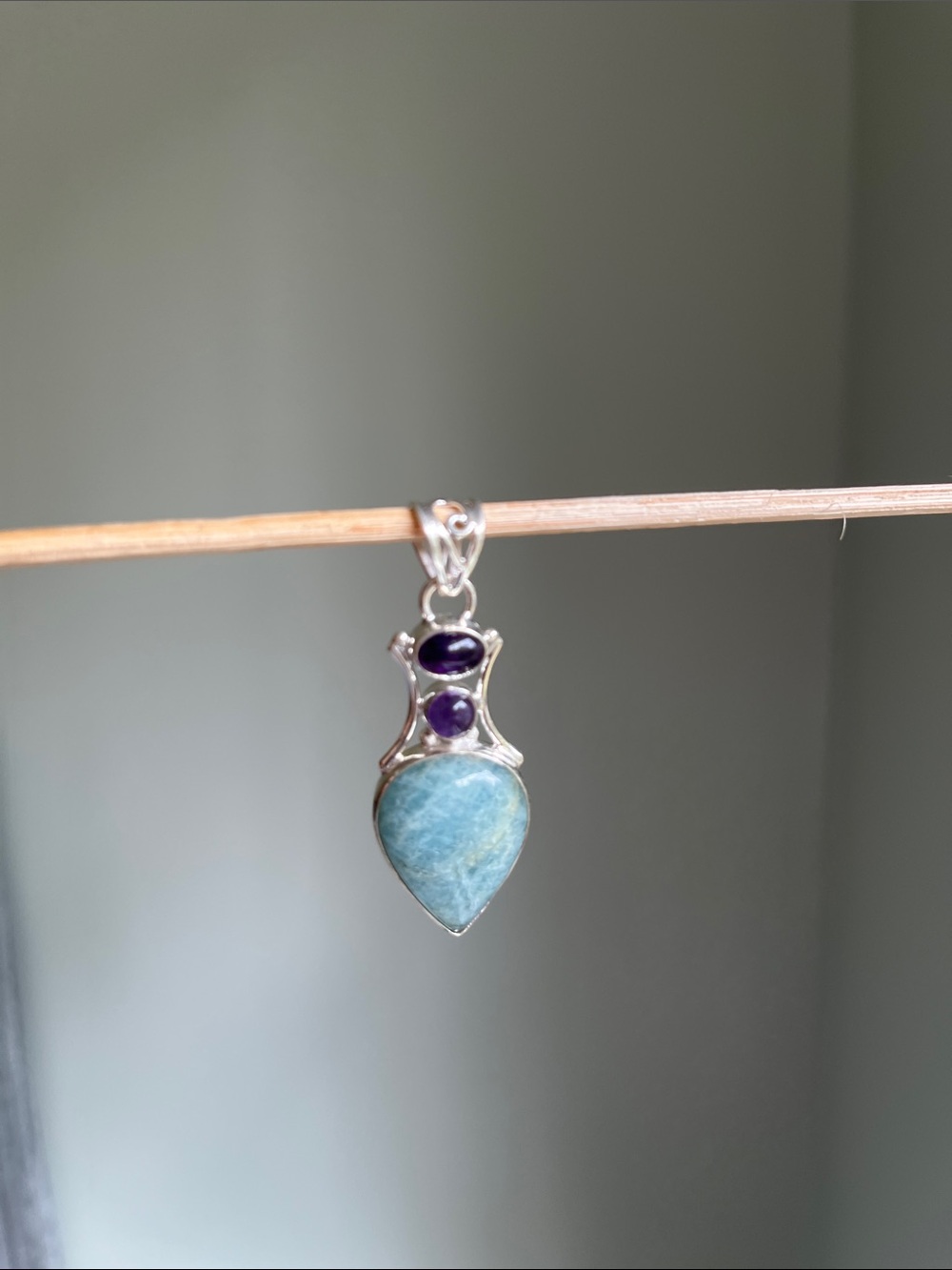 Sterling Silver Amazonite and Purple Chelsadony Pendant - Picture 3 of 6